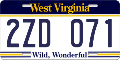 WV license plate 2ZD071