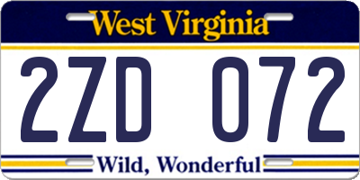 WV license plate 2ZD072