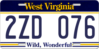 WV license plate 2ZD076