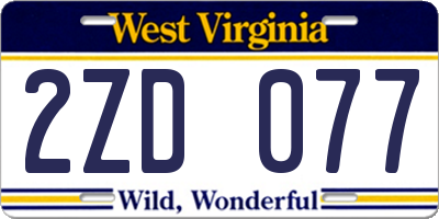 WV license plate 2ZD077