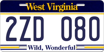 WV license plate 2ZD080