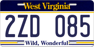WV license plate 2ZD085