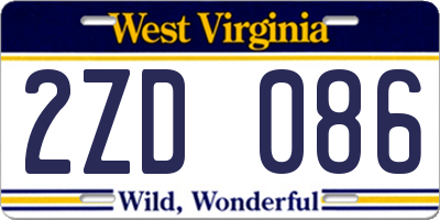 WV license plate 2ZD086