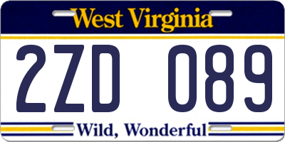 WV license plate 2ZD089