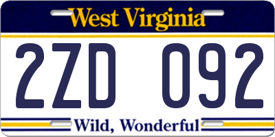 WV license plate 2ZD092
