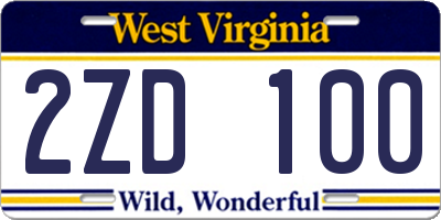 WV license plate 2ZD100