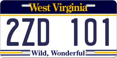 WV license plate 2ZD101