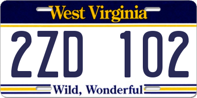 WV license plate 2ZD102