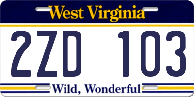 WV license plate 2ZD103