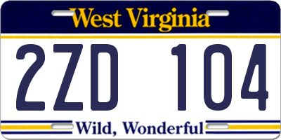WV license plate 2ZD104
