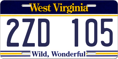 WV license plate 2ZD105