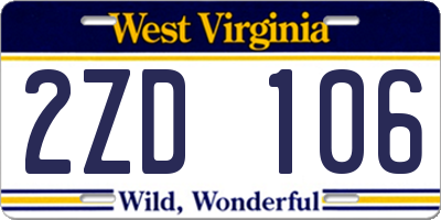 WV license plate 2ZD106