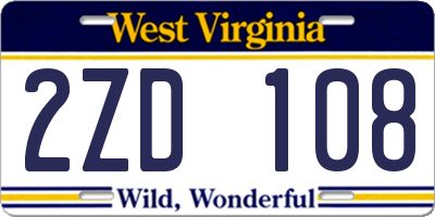 WV license plate 2ZD108