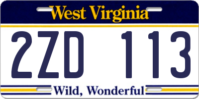 WV license plate 2ZD113