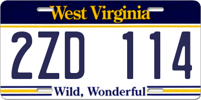 WV license plate 2ZD114