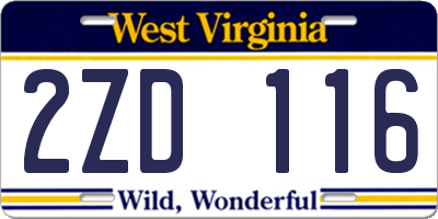 WV license plate 2ZD116