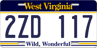 WV license plate 2ZD117
