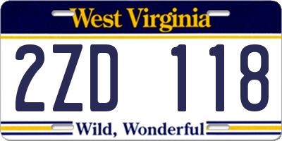WV license plate 2ZD118