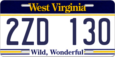WV license plate 2ZD130
