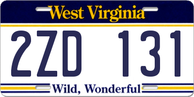 WV license plate 2ZD131