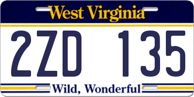 WV license plate 2ZD135