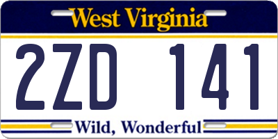 WV license plate 2ZD141