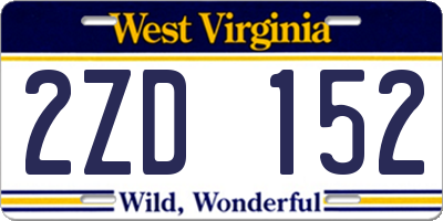 WV license plate 2ZD152
