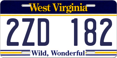 WV license plate 2ZD182