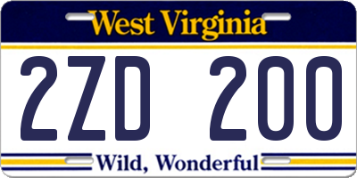 WV license plate 2ZD200