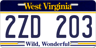WV license plate 2ZD203