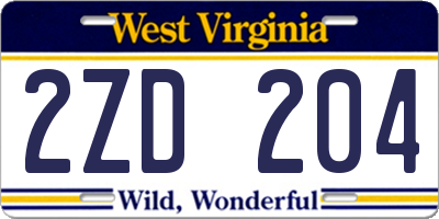 WV license plate 2ZD204
