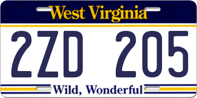 WV license plate 2ZD205