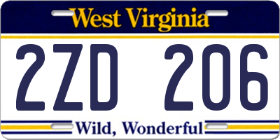 WV license plate 2ZD206