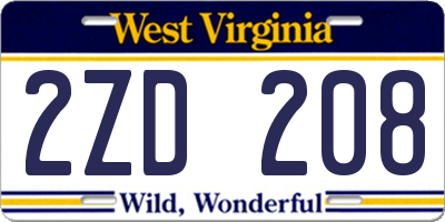 WV license plate 2ZD208