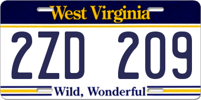 WV license plate 2ZD209