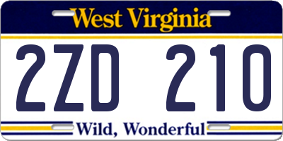 WV license plate 2ZD210