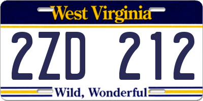 WV license plate 2ZD212