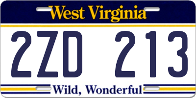 WV license plate 2ZD213