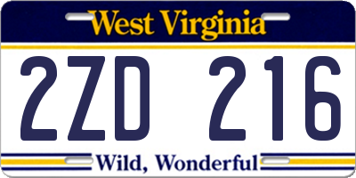 WV license plate 2ZD216