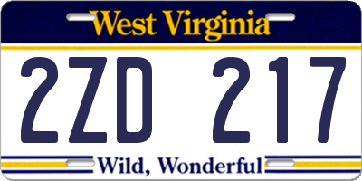 WV license plate 2ZD217