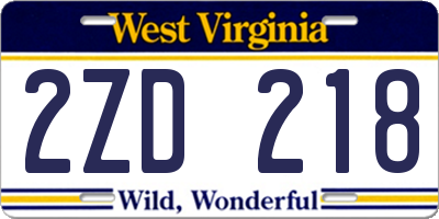 WV license plate 2ZD218