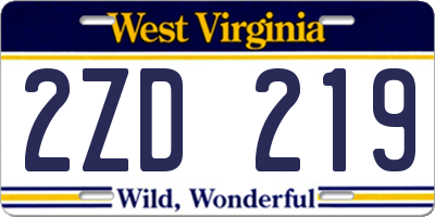WV license plate 2ZD219