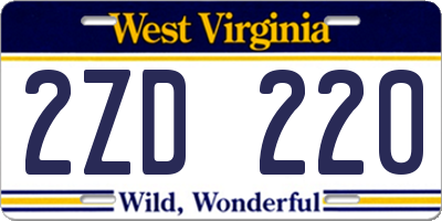 WV license plate 2ZD220