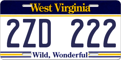 WV license plate 2ZD222