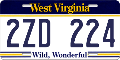 WV license plate 2ZD224