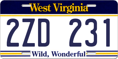 WV license plate 2ZD231
