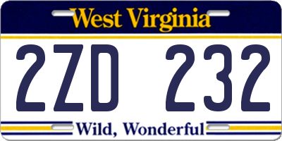 WV license plate 2ZD232