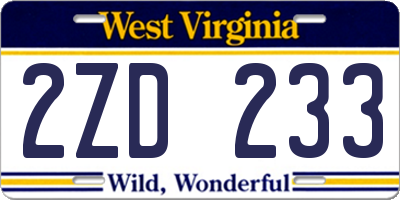 WV license plate 2ZD233