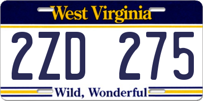 WV license plate 2ZD275