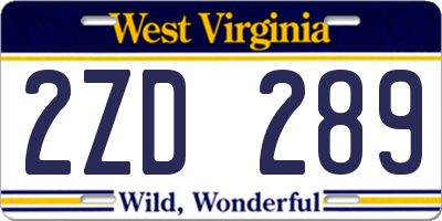 WV license plate 2ZD289